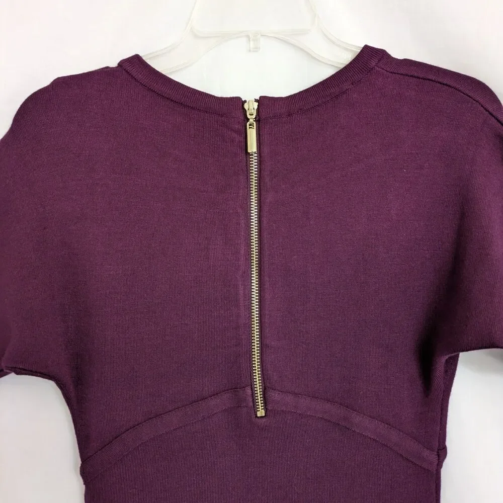 BEBE Purple Plum Knit Dress Size S Keyhole Cutout Bodycon Short Sleeves - Picture 6 of 16